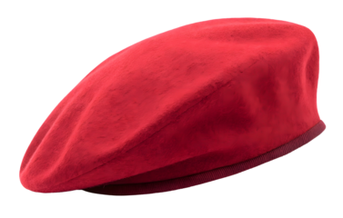 Red beret hat isolated on white or transparent background
