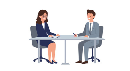 Business Meeting Man and Woman Discussing at Table.