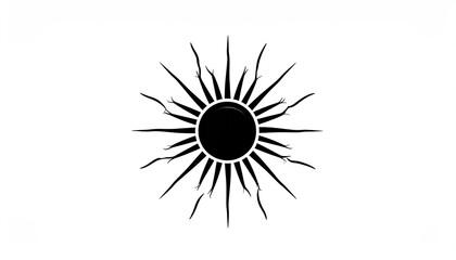 Black and white sunburst design on a white background, a solar emblem