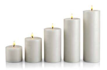 White candle, small to tall, isolated on white or transparent background