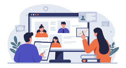 Online Meeting with Team Members on Computer Screen.