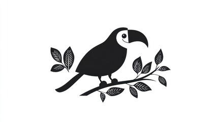 Black toucan bird perched on a branch vector illustration on white background