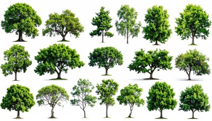 Obraz premium Collection of various leafy trees isolated on a white background