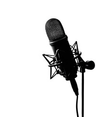 Close-up of a dark microphone against transparent background