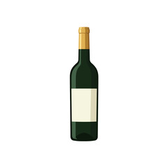Elegant dark green wine bottle with a golden foil cap and a blank white label ready for custom branding design on an isolated background.