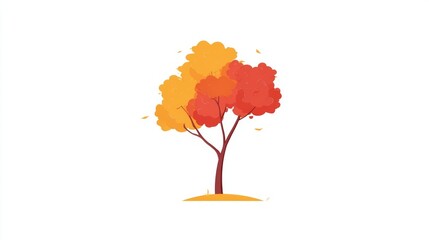 A stylized illustration of a deciduous tree with vibrant orange and yellow leaves, symbolizing autumn.