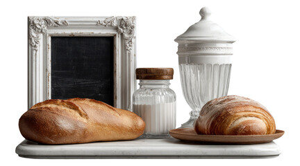 Rustic Bakery Items with Frame and Jar on Isolated Transparent Background