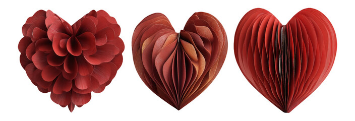 Isolated Set of Three Decorative Hearts on Transparent Background