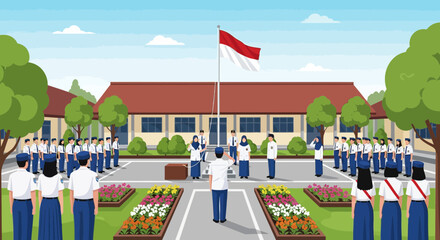 School Flag Ceremony: Students and Teachers Honoring the National Flag