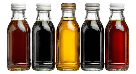 Collection of Colorful Syrup Bottles Isolated on Transparent Background