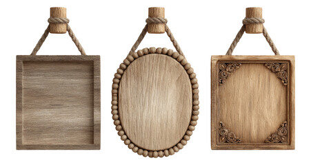 Set of Isolated Wooden Signboards on Transparent Background