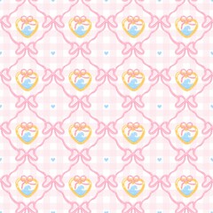 Beach Lover Locket Pattern Pastel Nautical locket Background with Hearts and Waves