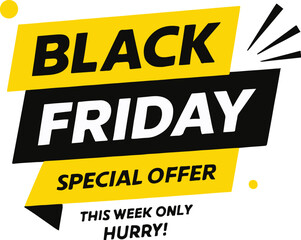 Black Friday Special Offer with Yellow and White Text on Black sale discount