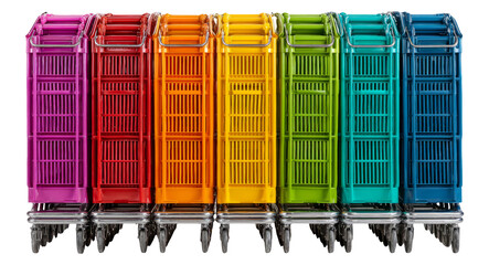 Colorful Shopping Carts Isolated on Transparent Background for Design