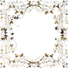 Obraz premium Elegant vintage floral border frame with delicate leaves and swirling vines on white background