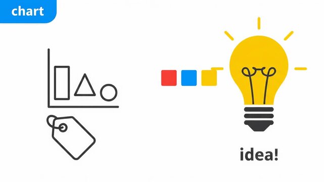 Data Literacy Primer: Chart Icons Label by Shapes, Simple Legend Blocks Appear, Idea Lightbulb Pops