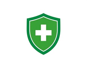Obraz premium Green shield with white cross; medical protection symbol