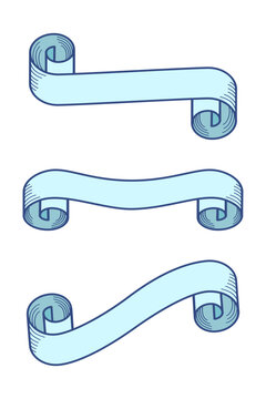 Set of 3 Vintage Scroll Blue Ribbon Banners