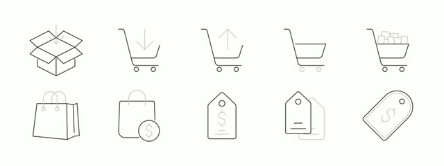 Simple of 10 e-commerce icons set. Simple vector illustration in modern thin line style. Outline icons concept.