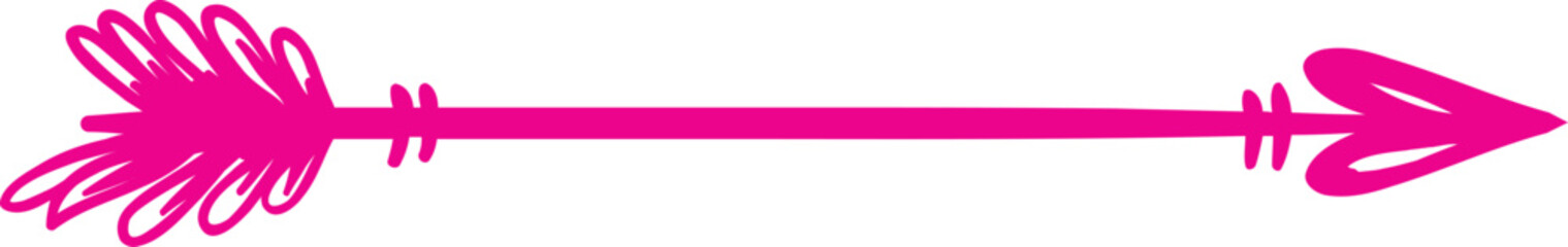 Pink Hand Drawn Arrow with Feathered Tail on White Background vector