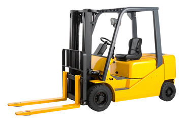 yellow forklift truck and pallet isolated on white background