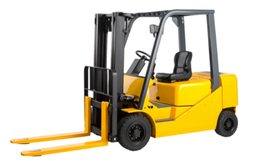 yellow forklift truck and pallet isolated on white background