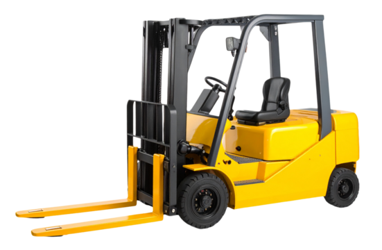 yellow forklift truck and pallet isolated on white background