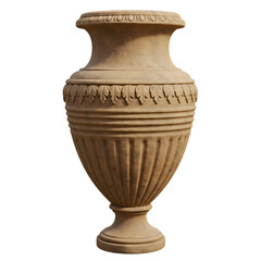 Garden terracotta urn old antique isolated on white or transparent background