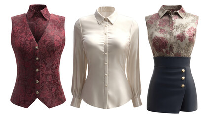 Elegant Women's Fashion Tops on Isolated Transparent Background