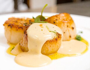 Seared scallops with creamy sauce