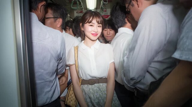 Young  Japanese woman in a crowded train