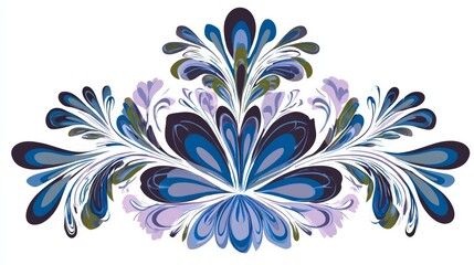 Abstract seamless vintage floral pattern vector illustration with blue flowers, leaves, and ornate swirl decoration