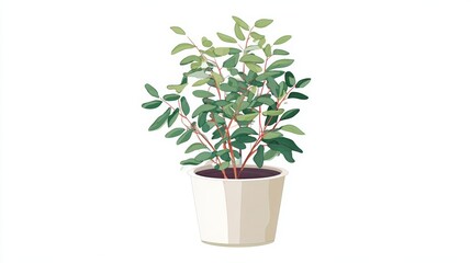 Illustration of a potted plant with green leaves in a white pot.