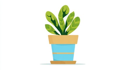 Potted green houseplant with a vibrant flower, new growth, and leaves isolated against a white background, symbolizing nature and spring gardening
