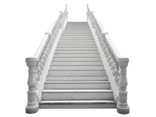 Elegant marble staircase with ornate balustrade isolated on white or transparent background
