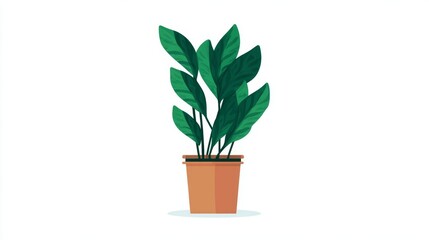 Simple illustration of a green leafy houseplant in a brown terracotta pot on a white background.