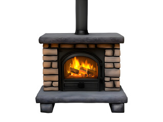 Traditional stone wood stove isolated on white or transparent background