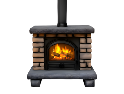 Traditional stone wood stove isolated on white or transparent background - Powered by Adobe