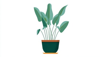 A vibrant green potted plant with large leaves in a dark pot on a white background.