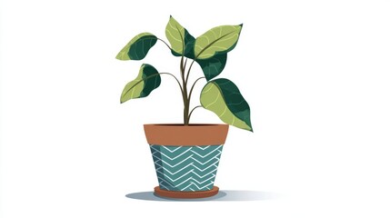 Illustration of a houseplant in a pot with green and yellow leaves on a white background.