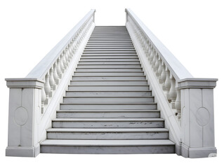 Fototapeta premium Elegant marble staircase with ornate balustrade isolated on white or transparent background