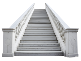 Elegant marble staircase with ornate balustrade isolated on white or transparent background