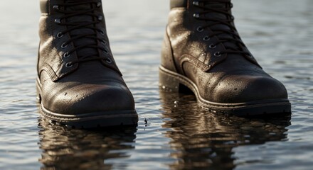 Dark brown platform boots reflection