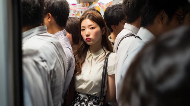 Young  Japanese woman in a crowded train