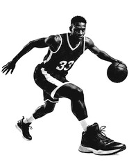 Young basketball player, halftone transparent background R1001