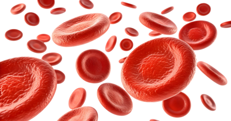 Red blood cells microscopic view isolated on white or transparent background