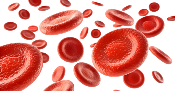 Red blood cells microscopic view isolated on white or transparent background