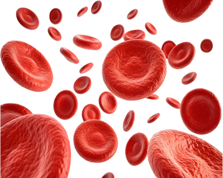 Red blood cells microscopic view isolated on white or transparent background