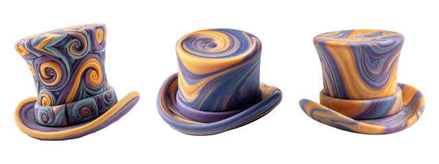 Colorful Swirl Top Hats Set Isolated on Transparent Background