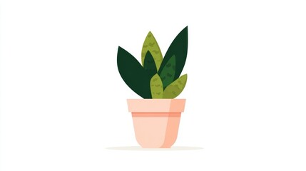 Stylized illustration of a potted snake plant with green leaves in a pink pot on a clean white background.